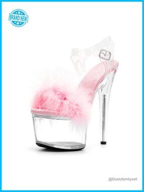7in Clear Platform Sandals Furry Stiletto Heels Exotic Dance Party Shoes